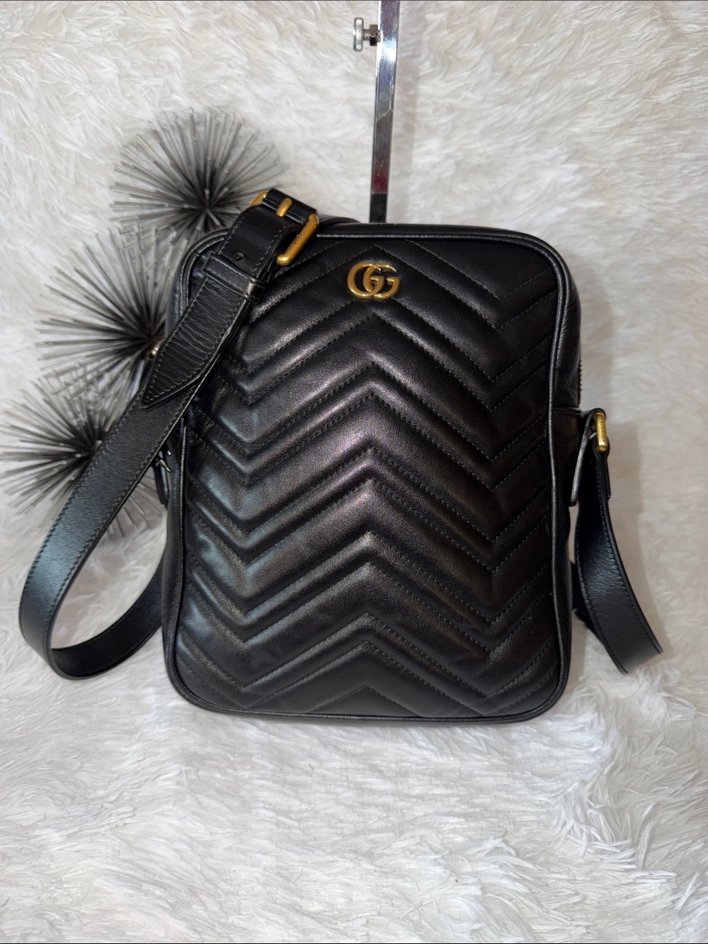 GUCCI Calfskin Matelasse GG Marmont Crossbody/Shoulder Bag Black